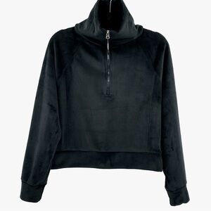 Kyodan Black Ribbed Velour Quarter Zip Cropped Pullover P/S